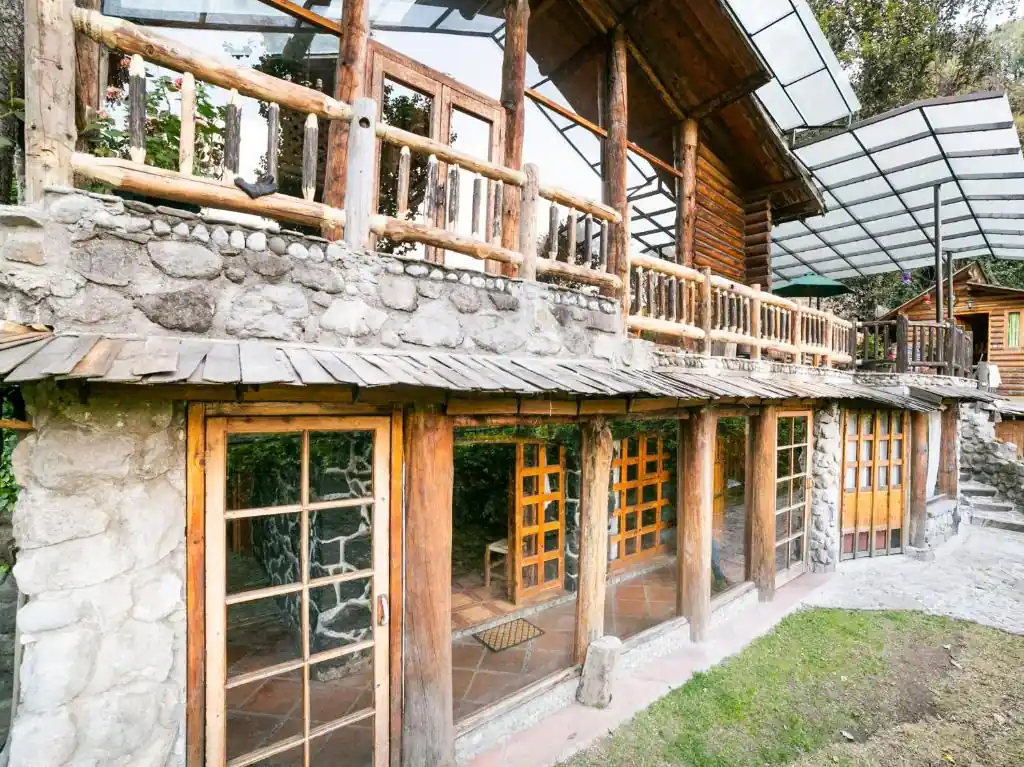 Stone and timber exterior of La Cabaña Del Tata